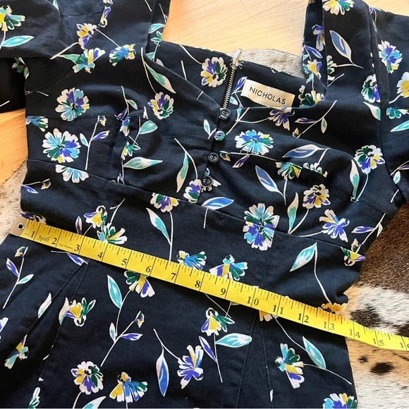 NICHOLAS Puff Sleeve Mini Dress Lydia Black Floral Print Cotton Size 6 - Picture 8 of 11